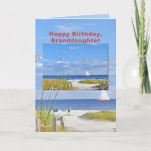 Birthday, Granddaughter, Beach and Ocean View Card