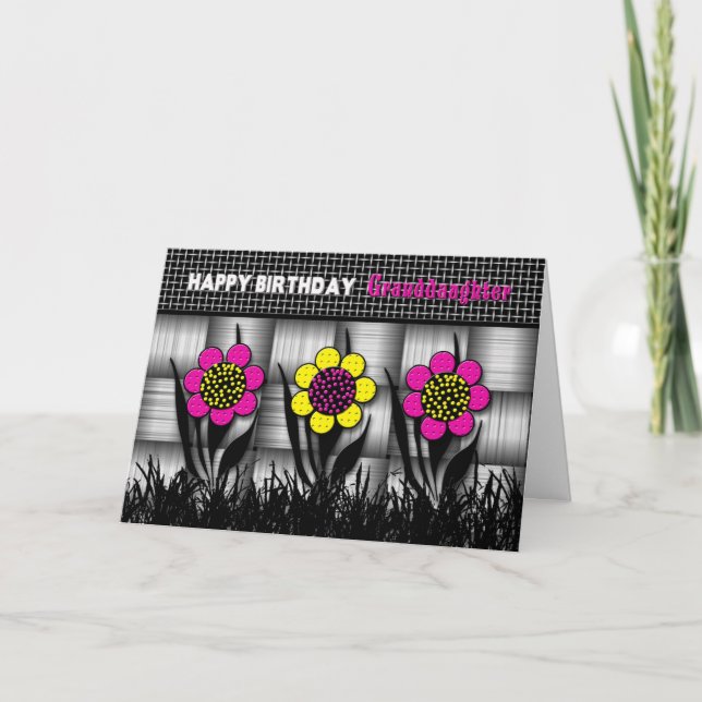 BIRTHDAY - GRANDDAUGHTER - BLACK/WHITE/DAISIES CARD (Front)