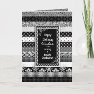 Birthday, GRANDDAUGHTER, Black/White Print Layers Card