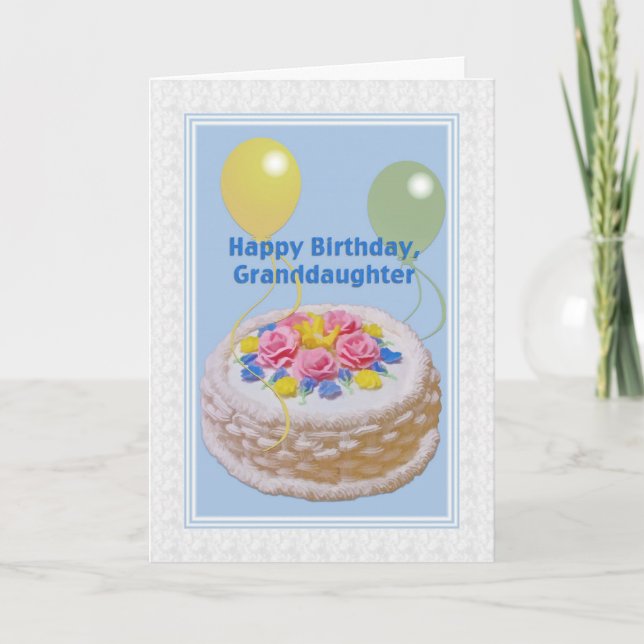 Birthday, Granddaughter, Cake and Balloons Card (Front)