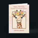 Birthday Granddaughter Personalise Safari Jungle Card<br><div class="desc">Make her birthday even more special with a personalised card just for her. This sweet design features a gentle baby giraffe with soft pink and yellow florals, set against a pastel watercolor background with a subtle giraffe pattern. The front includes the loving message Happy Birthday Sweet Granddaughter and can be...</div>