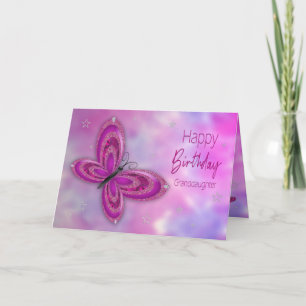 Birthday, Granddaughter, Pink Glitzy Butterfly Card