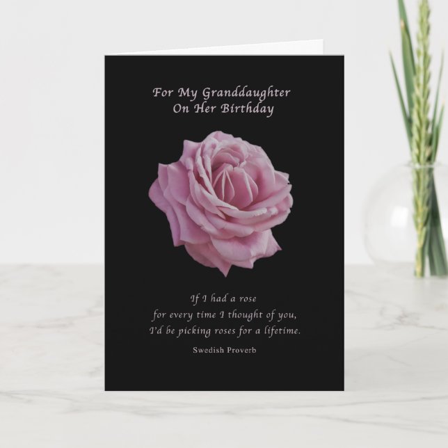 Birthday, Granddaughter, Pink Rose on Black Card (Front)