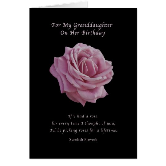 Birthday, Granddaughter, Pink Rose on Black Card