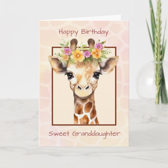Birthday Granddaughter Sweet Safari Jungle Giraffe Card (Front)