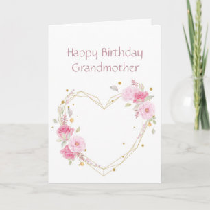 Birthday Grandmother Pink Flower Heart Card