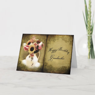 BIRTHDAY - GRANDMOTHER - VINTAGE/FLORAL/BOOK CARD