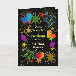 Birthday, GRANDSON, Abstract Galaxy, Colourful Card