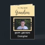 Birthday Grandson add photo name yellow black Card<br><div class="desc">To a very special grandson.
Happy birthday.
Add a name and a photo.
Yellow and black.</div>