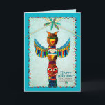 Birthday, Grandson, American Indian Totem Pole, Card<br><div class="desc">Fun kid's greeting with beautiful tepee and bright vivid colors in feathers.  See same and/or similar image in Indian Collections under My Colections</div>
