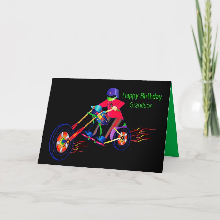 Birthday Grandson, Biker on Motorcycle Vivid Colou Card | Zazzle.co.uk