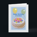 Birthday, Grandson, Cake and Balloons Card<br><div class="desc">This decorated cake and yellow and green balloons make a festive cover for this happy birthday greeting card.  Feel free to change the inside verse to suite your needs.</div>