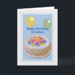Birthday, Grandson, Cake and Balloons Card<br><div class="desc">This decorated cake and yellow and green balloons make a festive cover for this happy birthday greeting card.  Feel free to change the inside verse to suite your needs.</div>