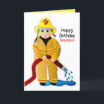 Birthday Grandson Firefighter with Water Hose Card<br><div class="desc">Fun,  bright and so cute is this little Fire-fighter in full gear.  See other categories including invitations,  mugs,  T-Shirts comning soon.</div>