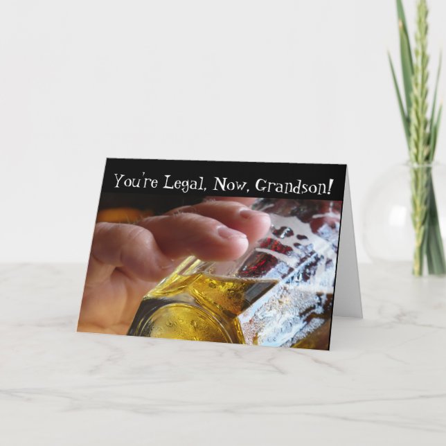 Birthday, grandson, legal, 21. Beer in  glass. Card (Front)