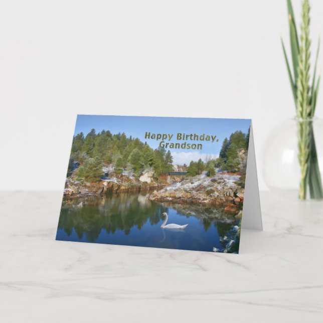 Birthday, Grandson, Mountain Lake, Swan, Card (Front)
