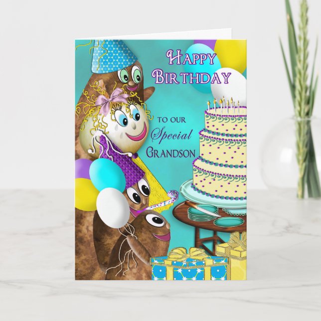 BIRTHDAY - Grandson - POTATO FAMILY Card (Front)