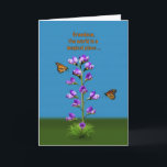 Birthday, Grandson, Sweet Peas and Butterflies Card<br><div class="desc">A fantasy image highlighted by purple sweet pea flowers with little faces watching two hovering monarch butterflies makes a colourful and whimsical birthday card.  Customise by changing the inside verse to anything you want.</div>