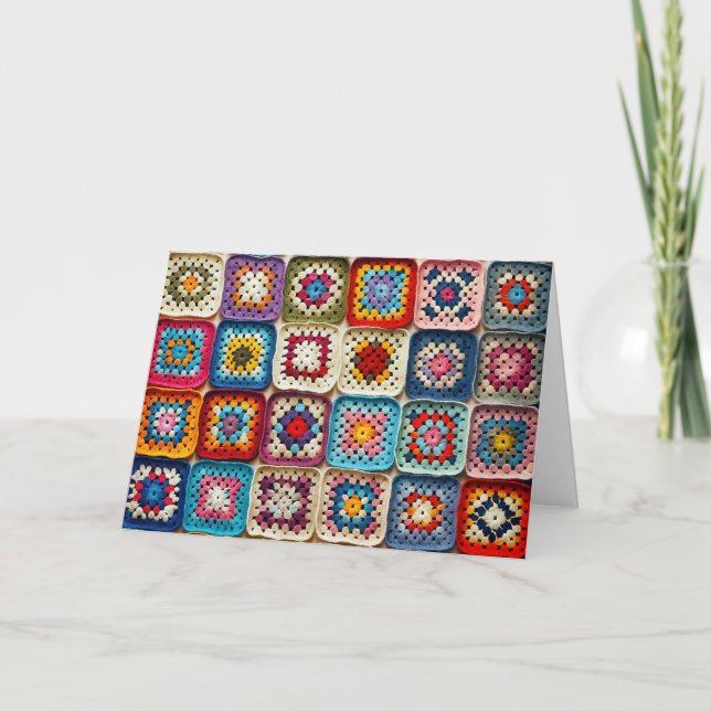 Birthday Granny Square Crocheted Quilt  Card (Front)