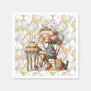 Birthday Granny With Party Balloons Napkin
