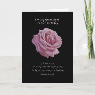 Birthday, Great Aunt, Pink Rose on Black Card