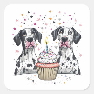 Birthday Great Dane Dogs Cupcake Square Sticker