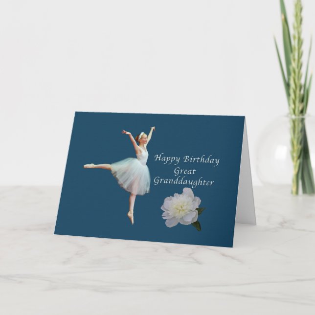 Birthday, Great Granddaughter, Ballerina on Blue Card (Front)