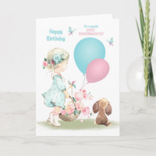 Birthday Great Granddaughter Girl with Puppy Card