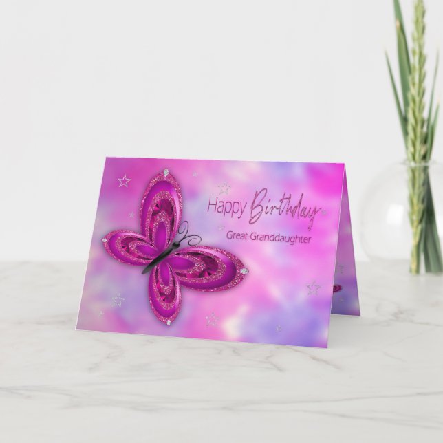 Birthday Great Granddaughter Glitzy Butterfly Card (Front)