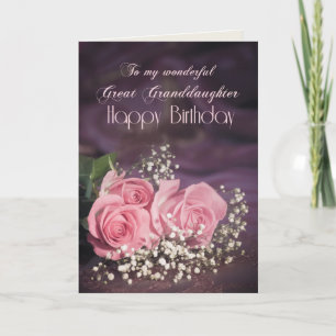 Birthday, Great Granddaughter, with pink roses Card