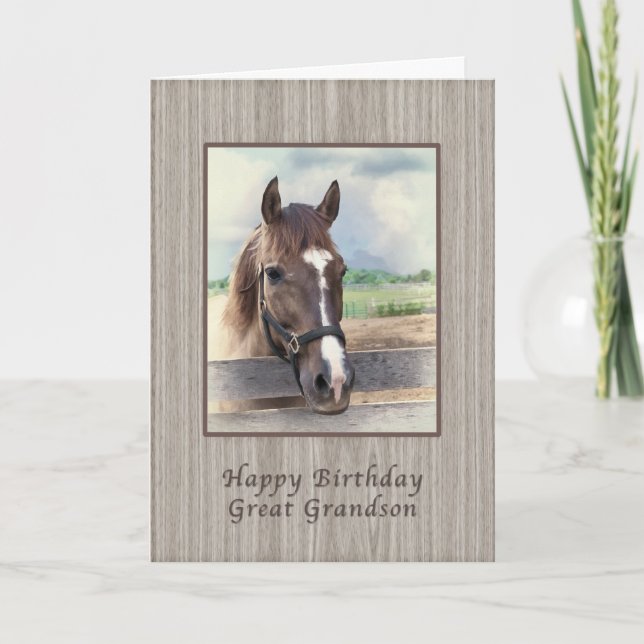 Birthday, Great Grandson, Brown Horse with Bridle Card (Front)