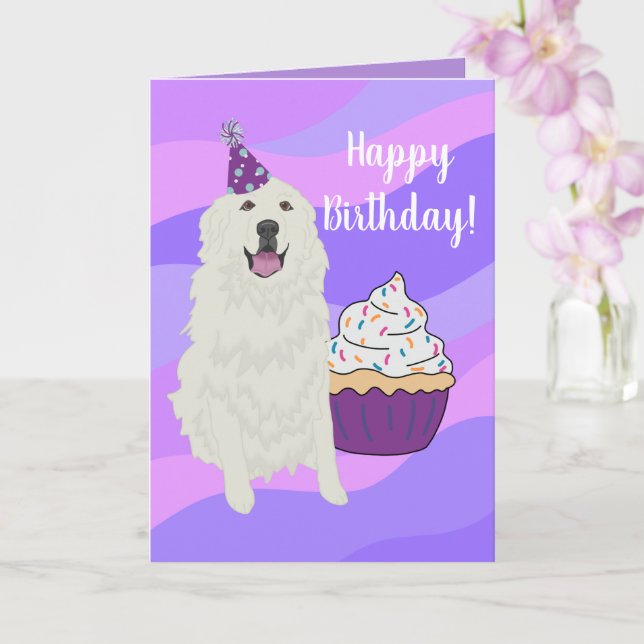 Birthday Great Pyrenees Mountain Dog Card (Orchid)
