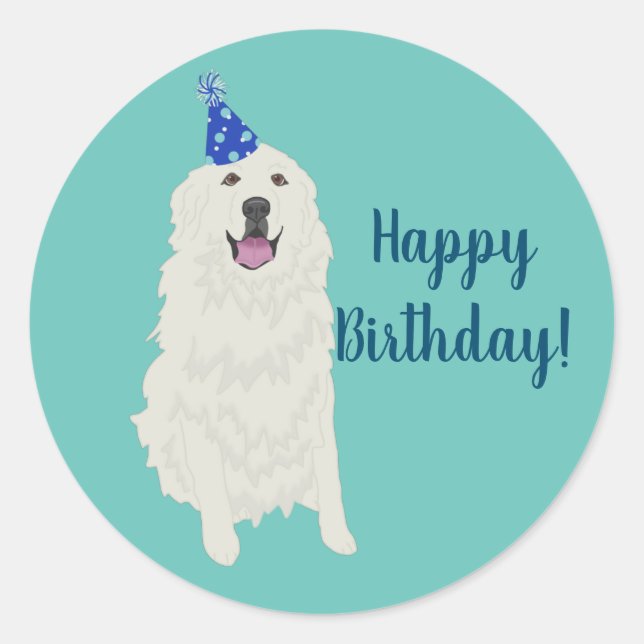 Birthday Great Pyrenees Mountain Dog Classic Round Sticker (Front)