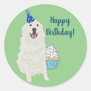 Birthday Great Pyrenees Mountain Dog Classic Round Sticker