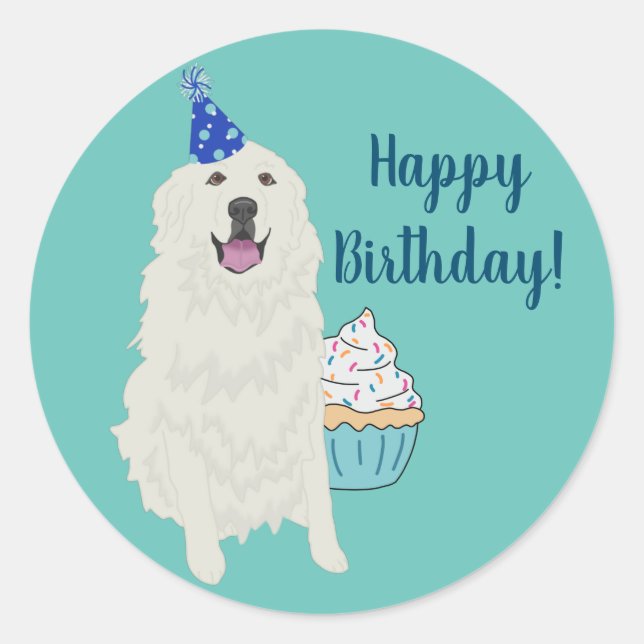 Birthday Great Pyrenees Mountain Dog Classic Round Sticker (Front)