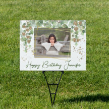 Birthday Green and Gold Willow Leaves Photo 