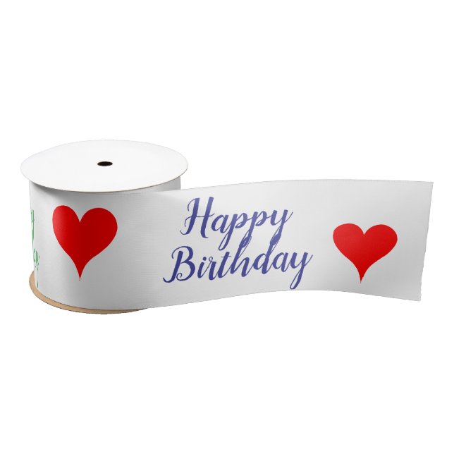 Birthday Green Blue Pink Red Hearts 3 INCH Satin Ribbon (Spool)