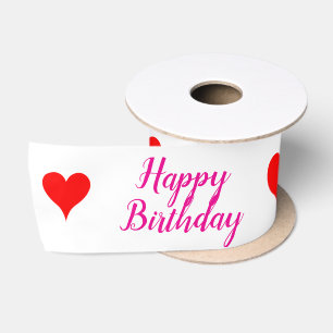 Birthday Green Blue Pink Red Hearts Satin Ribbon