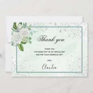 Birthday green floral photo thank you card