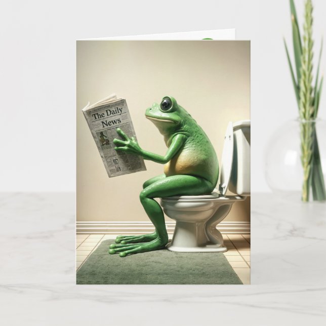 Birthday Green Frog Sitting On a Toilet Card (Front)