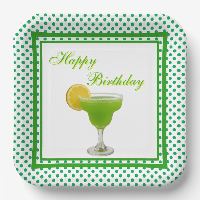 Birthday Green Margarita  Paper Plate (Front)