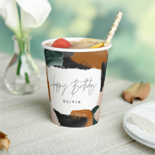 Birthday Green terracotta abstract modern elegant Paper Cups