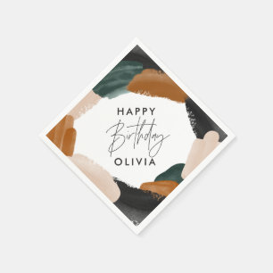 Birthday Green terracotta abstract watercolor Napkin