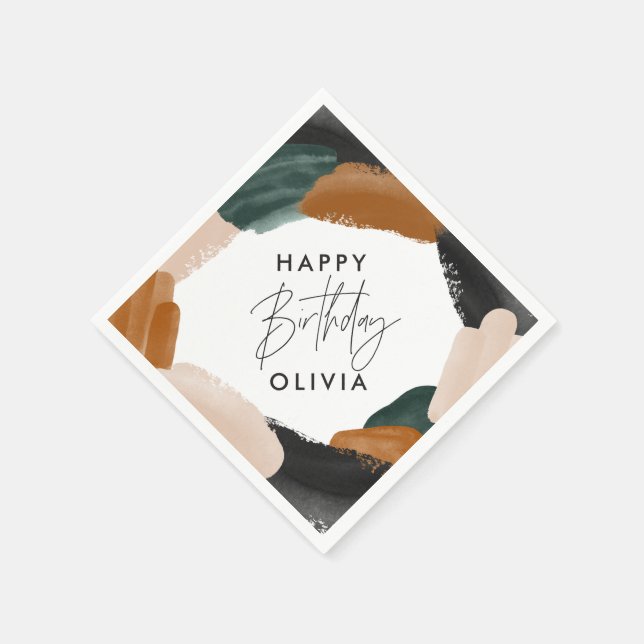 Birthday Green terracotta abstract watercolor Napkin (Corner)