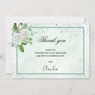 Birthday green white floral photo thank you card