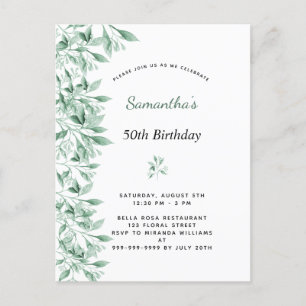 Birthday greenery botanical floral elegant postcard