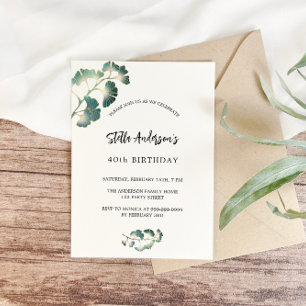 Birthday greenery white script elegant luxury invitation