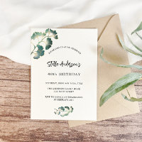 Birthday greenery white script elegant simple