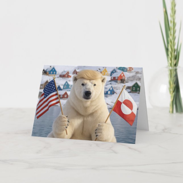 Birthday Greenland Polar Bear With Trump Hairstyle Card (Front)