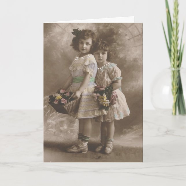 Birthday Greeting, Adorable Vintage Girls Card (Front)